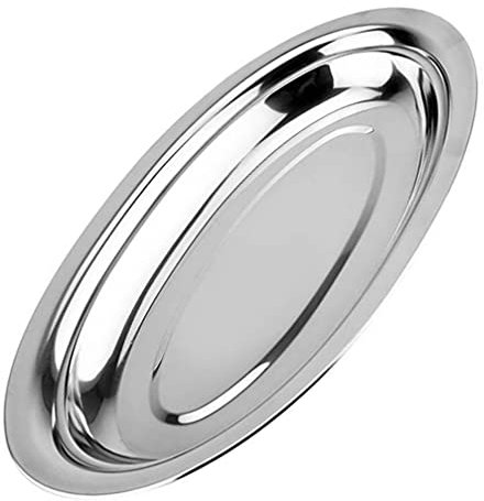 Cabilock Decoraciones De Mesa Fuente Carne Ovalado de Acero Inoxidable de Pescado de Pescado de Servicio de Almacenamiento de Fruta para Restaurante en Casa (35Cm) Cubiertos para Niños