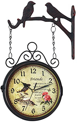 Orologio da parete a di ispirazione vintage - Orologio rotondo in stile stazione ferroviaria da 20,3 cm con montaggio a parete laterale