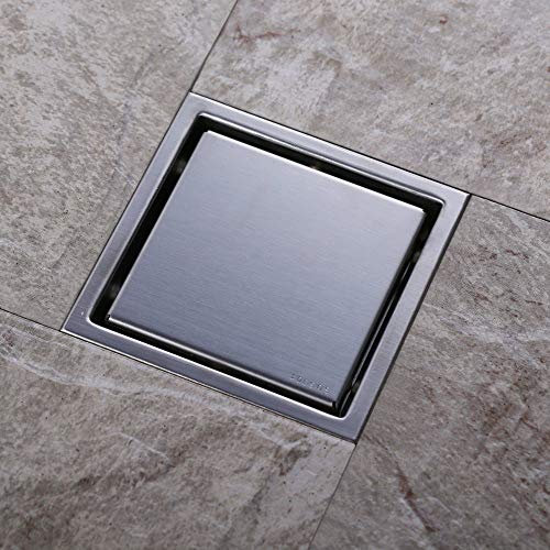 ASDUU 150 x 150 mm Chrom-Edelstahl-Bodenablauf Duschablauf mit abnehmbarem Deckel Feuchtraumablauf Bodenablauf
