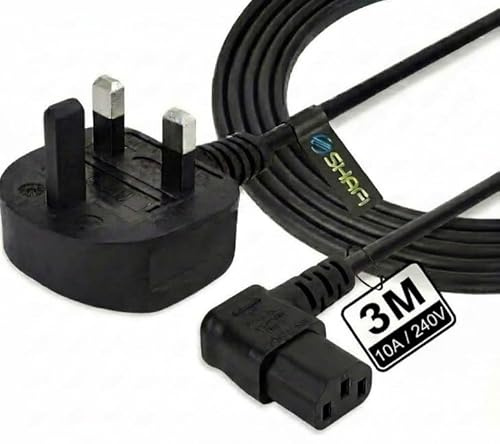 SHAFI® 3M Right-Angle Kettle Lead - 1mm² Pure Copper Core - IEC-C13 Power Cable - PC Projector Cooker Hp Printer Pro-PS4 Computer Monitor - 90-Degree Power Lead - 3-Meter