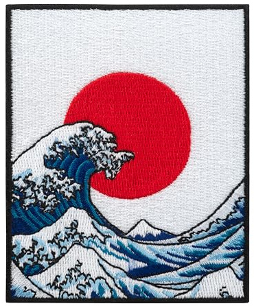 Urbanski Patch The Great Wave off Kanagawa mit Japan Flagge zum Aufbügeln 9 x 7 cm | Aufnäher Applikation Bügelbild