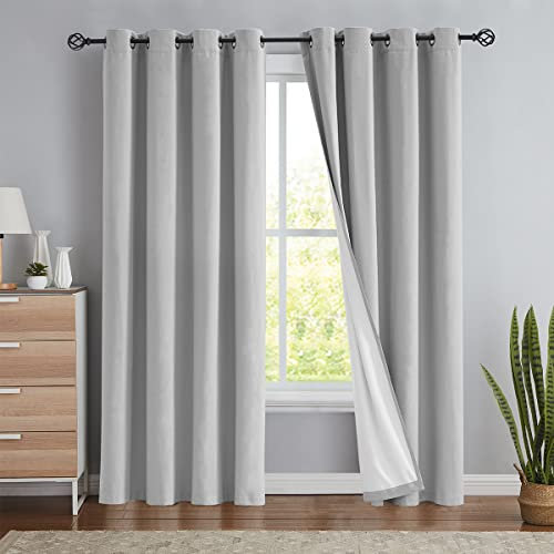 Treatmentex Blickdichte Vorhänge Thermogardine mit Ösen Verdunkelungsvorhang Grau Wärmeisolierende Gardinen für Wohnzimmer Schlafzimmer, 140 x 225 cm(B x H), 2er Set