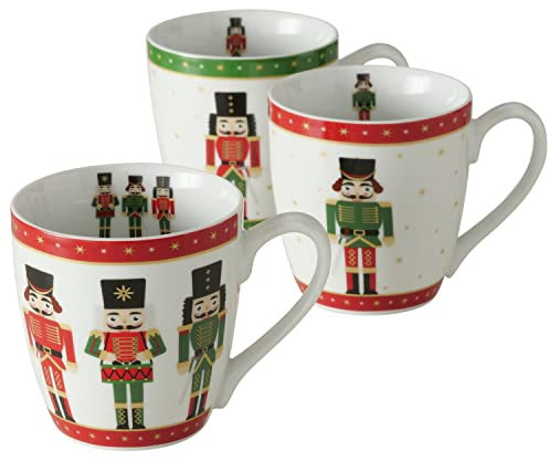 MamboCat Set di 3 bicchieri jumbo Andrew I 350 ml I 3 persone I rosso e verde con motivo schiaccianoci I tazza da caffè per vin brulé, punch, bowle, liquore, ceramica I Christmas Mug I Natale, X-Mas