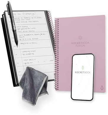 Rocketbook Fusion wiederverwendbarer undatierter Produktivitätsplaner, Executive-Größe 15,2 x 22,4 cm, Pink – Ziele, Monats- und Wochenkalender, tägliche To-Do-Liste, linierte und gepunktete