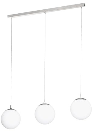 EGLO Hängelampe Rondo, 3-flammige Pendelleuchte Esstisch, Hängeleuchte aus Metall in Silber und Glas in opal matt weiß, E27 Fassung, 96 cm