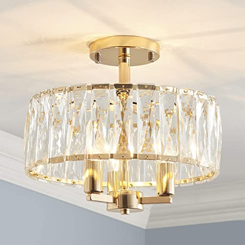Lustre de plafond en cristal Saint Mossi, style moderne, proche du plafond, base E14, 3 lumières, dimensions D30cm x H18cm, finition dorée brillante