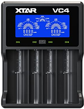 XTAR VC4 LCD 4 Bay Universale 18650 Caricabatteria per batteria ricaricabile agli ioni di litio 3.7V 18650 21700 18350 17670 17500 16340 14500 e Ni-MH Ni-CD AA AAA ricaricabili
