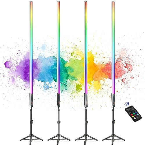 4 pièces Lampe vidéo LED Portable avec Trépied rétractable,120cm bâton Lumineux de Photographie LUXCEO Mood1, Batterie intégrée, Lampe Photo RVB pour Youtube,TikTok, Jeu en Streaming