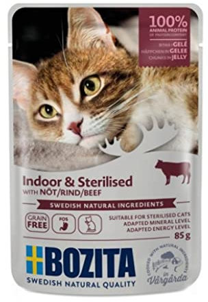 Bozita Cat Pouch Häppchen in Gelee Indoor&sterilised Rind | 12 x 85 g