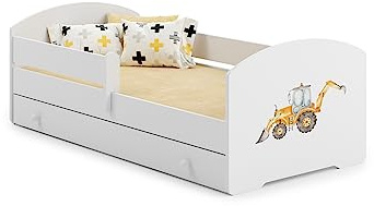 KOBI LUK - Cama infantil (160 x 80 cm), color blanco y blanco con almacenamiento con cajón, 160 x 80 cm | Cama infantil pequeña con camas para niños | con colchón y marco | Habitación Bebe | Cama