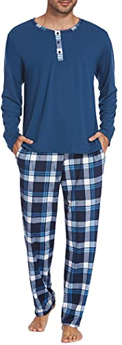 Ekouaer Herren Schlafanzug Lang Pyjama Set Winter Zweiteiliger Nachtwäsche Männer Langarm Oberteil und Schlafanzughose S-XXXL