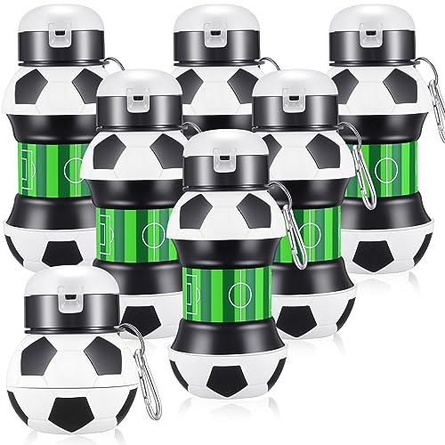 Mifoci 6 Pcs Soccer Water Bottles for Boys 19 oz Collapsible Ball Water Bottle Silicone Sports Squeezable Ball Shaped Soccer Cup for Kids Girls Team Gift