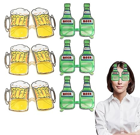 Halloween Bierflasche Brille, Bierglas-Brille, Cartoon, Gelb,Bier Brille,Bier Sonnenbrille für Oktoberfest,6 Stück Sonnenbrillen-Bier, lustige Sonnenbrillen-Bier, Halloween