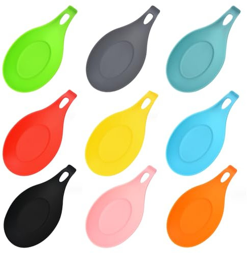 Belvanr Portacucharas Silicona 9 Piezas Soportes de Cucharas Silicona Reposa Cucharas Silicona Cuchara de Silicona Soporte para Cucharas de Cocina Cuchara Silicona Bandeja de Silicona para Cucharas