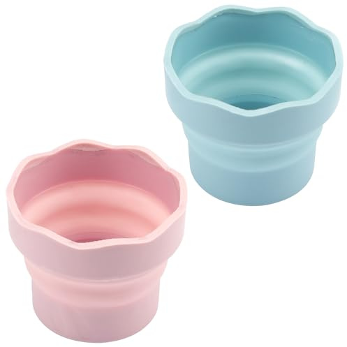 MEMOFYND 2 Stück Zusammenklappbare Wasserbecher, Silikon-Eimer, Pinselreiniger, Tragbarer Wassereimer, Silikon-Faltbecher, Malwerkzeuge, Geeignet Für Aquarell, Farbe Auf Wasserbasis, Blau, Rosa