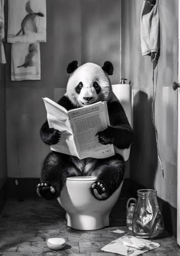 Panda auf WC, Poster DIN A4 ohne Rahmen, Toilette Badezimmer Deko Bild, Wand-Deko Bilder Lustiges Geschenk