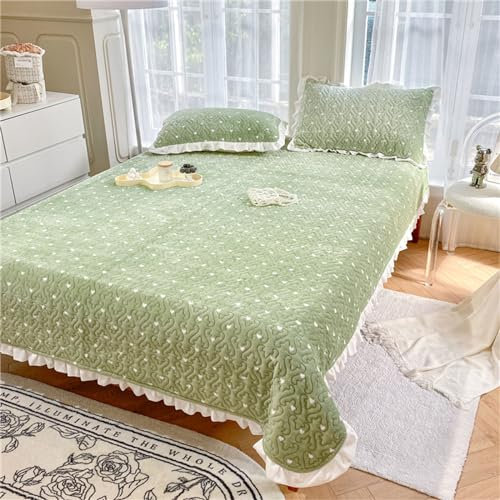 Chickwin Motivo Amore Cuore Copriletto Trapuntato Flanella, Copriletti Goffrato Chic Trapuntino Reversibile Morbida Traspirante Coperta Patchwork per Singolo Matrimoniale (200x230cm,Verde)