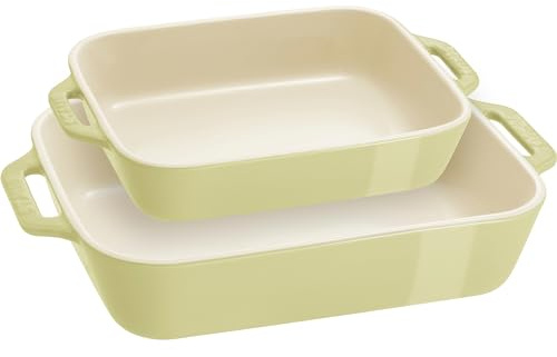 STAUB 1029454 stengods gratins keramik 2-st rektangulär bakform set – macaron pastellgrön