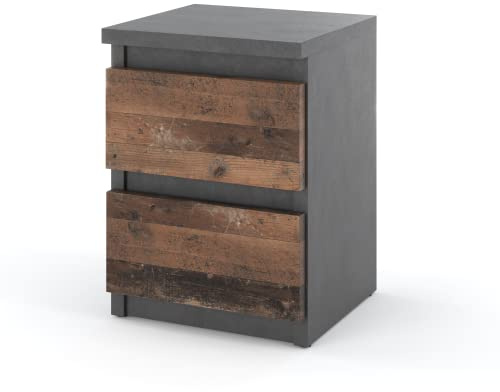 MRBLS Nachttisch Nachtschrank Nachtkommode Modern Möbel mit Schubladen Kommode Holz Schubladenschrank für Ihr Schlafzimmer (Anthrazit - Industrial / Grau Matt - Old Style) – 30 x 43 x 32,5 cm (B/H/T)