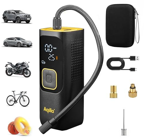Aqiila Airbird C7 - Pompe à air Portable et compresseur Haute Performance avec Batterie intégrée, Lampe de Poche, Installation Rapide et arrêt Automatique pour Un gonflage précis et sans Effort