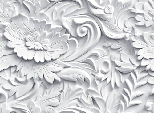 ReWallpaper Selbstklebende Tapete Blumen Tapete 3d Effekt Blumen Klebefolie Möbel Grau Muster Fototapete Schlafzimmer 44.5cmx3m Vinyltapete Badezimmer Wasserfest Möbelfolie Weiß für Schränke