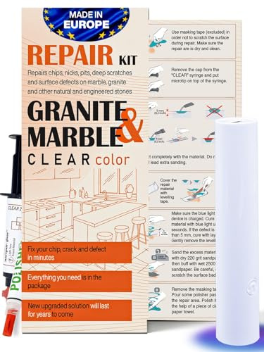 NNRepair Fliesen Reparaturset (Transparent) – Emaille Reparaturset – Keramik Reparaturset I Geeignet für Quarz, Marmor, Keramik, Porzellan I Ideal bei Abplatzungen I Bad & Arbeitsplatte
