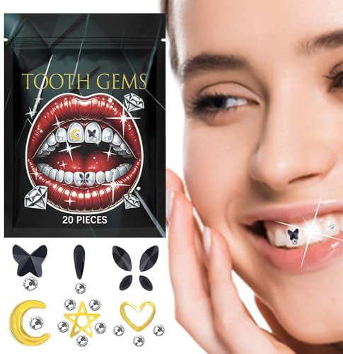 lyanny Zahn Edelstein Set, 20 Edelsteine für Zähne, Zahnstein Schmuck Set, Modisches Zahn-Edelstein-Set, Teeth Gems Kit für Reflektierende Zahnverzierungs-Dekoration