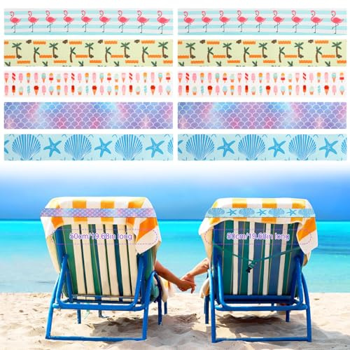 XIHIRCD 10pcs Towel Bands for Beach Chairs, Elastic Beach Towel Holder Straps Windproof Stretchable Towel Chair Clips for Cruise Lounge Chairs Beach Summer Pool Vacation Essentials (5 Styles)