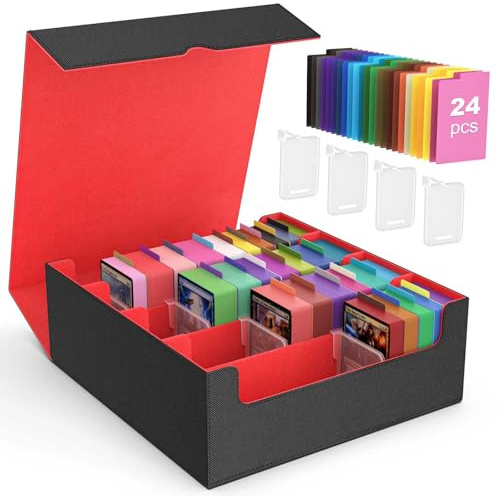 MoKo Sammelkarten Aufbewahrungsbox, 3000+ MTG Deck Box | mit 24 bunten Trennwänden & 4 Fächern, Spielkarten Box Sammelkarten Aufbewahrung für TCG, The Gathering, PTG, Sportkarten