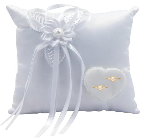 Coussin pour Bague De Mariage, Anneau De Mariage Oreiller, Oreiller Anneau Blanc Oreiller, Peut Être Utilisé pour Les Mariages, Les Cadeaux De Saint-Valentin, Les Porte-Bagues