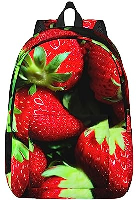WURTON Grand sac à dos décontracté imprimé fraise pour ordinateur portable, sac à dos pour ordinateur portable, sac de voyage pour femme et homme, noir, Medium