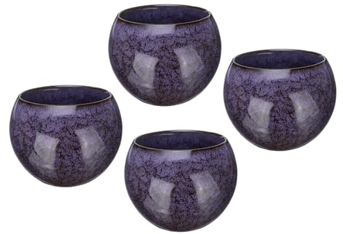 sourcing map 4pcs Handmade Tea Bowls 150ml / 5oz Kiln Change Chinese Japanese Teacup Ceramic Gong Fu Tea Set for Office Home Gifts, Purple