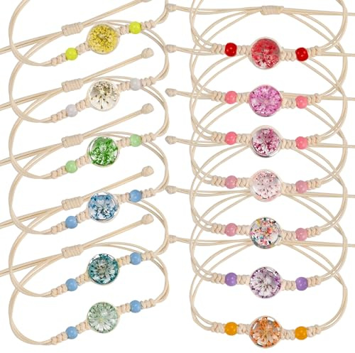 Faburo 13 stycken vänskapsarmband, flickarmband, barnfödelsedag från 6 7 8 9 10 år, 8–26 cm vänskapsarmband, färgglada blommor, vävda armband för barn, flickor, tonåringar