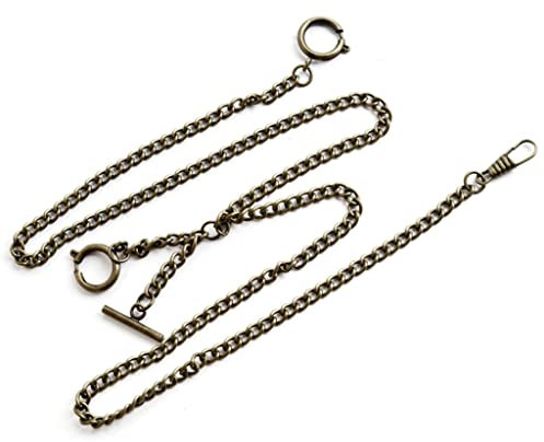 Uhrenkette für Herren, doppelte Albert-Kette, Taschenuhr, Panzerkette, antiker T-Griff, Uhrenkette für Taschenuhr, Schlüssel, Anhänger, bronze, 39*6cm