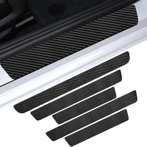 Car Sill Protectors Sticker,5 Pcs Carbon Fiber Protectors Strips, Anti-Scratch Suitable for Bumper Trunk Kick Plates