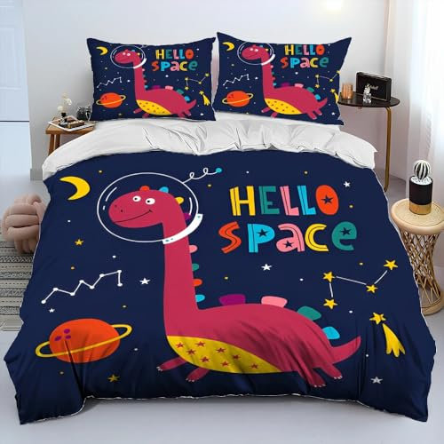 QBIDCSX Bettwäsche 135x200 Dinosaurier Kinderbettwäsche Bettwäsche Set für Kinder Mädchen, Weiche Mikrofaser Bettbezüge 135x200 cm mit Reißverschluss + 2 Kissenbezug 80x80 cm