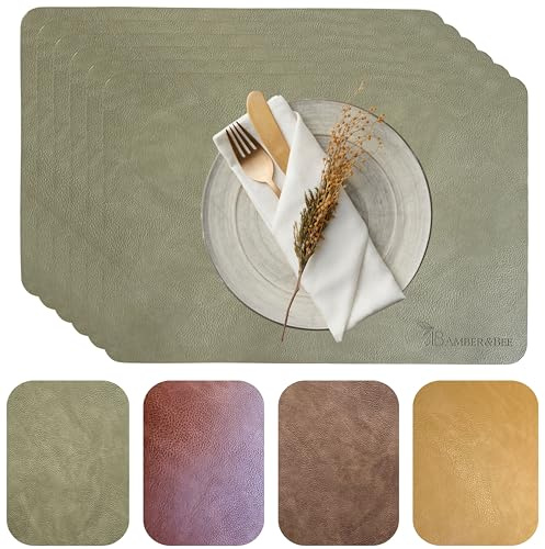 Amber&Bee Lederoptik Platzsets 6er Set, Olive - Olivgrün | Weich, flexibel, abwischbar, wasserabweisend, für Alltag & Gäste
