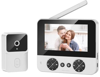 Timbre Videoportero Exterior 1080P HD Timbre Inalámbrico con Cámara Inteligente Doorbell Timbre de Video con Pantalla IPS de 4,3, Interconexión inalámbrica Bluetooth 2,4G, No Requiere WiFi (Blanco)