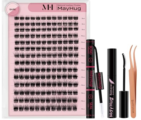 Mayhug 3D-ögonfransförlängningsset, 168 st., 8–14 mm, håller i 48–72 timmar, vattenbeständigt lim för fäste och tätning, 5 ml ögonfranslim/borttagare, ögonfranspincett (bar)