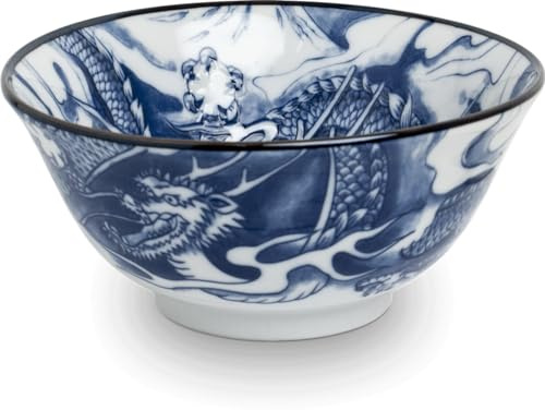 Japan-Bowls ASIATICA | Ramen Bowl Porzellan-Schalen 15 cm | Hochwertige asiatische Schüssel für Reis, Nudeln, Tapas, Udon, Müsli - Suppen-Schale mit japanischen Designs (Drachengott – Blaue Wolke)