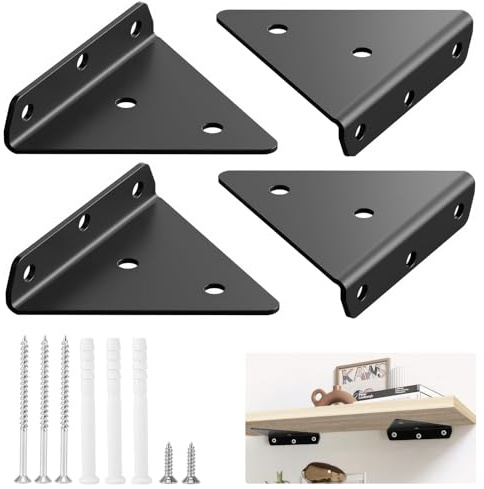 Kinberry 4 Stück Schwebende Regalhalterungen, Unsichtbare Dreieck Wandhalterungen, Regalhalterung Wandregal Metallwinkel, Stabil, Rostfrei, Einfache Montage, für Lagerregal und Bücherregal (Schwarz)