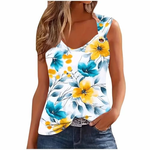Vest Tops Women UK Summer Tank Tops V Neck Sleeveless Camisole Shirts Boho Floral Print Tees Loose Casual Cami Vest Fashion Dressy Elegant Flowy Tunic Shirts Beach Vacation