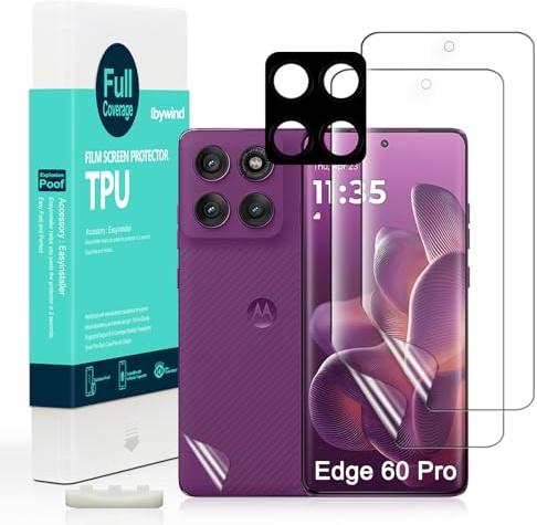 Ibywind för Motorola Edge 60 Pro 5G 6.7,flexibel TPU film, 2 st skärmskydd, med 1 st kameralinsskydd,1 st baksidesfilm[lätt att installera]