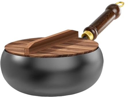 Yianyal - de inducción, sartenes de hierro fundido antiadherente, utensilios de cocina, sartén de fondo plano con tapa y espátula, compatible con fuegos y barbacoas, ideal para cocina en casa,