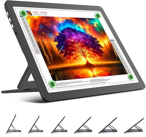 TOHETO Tableau lumineux A3 rechargeable avec support, bloc lumineux magnétique super lumineux avec boutons latéraux, boîte à lumière sans fil pour le traçage et le dessin, table lumineuse LED sans fil