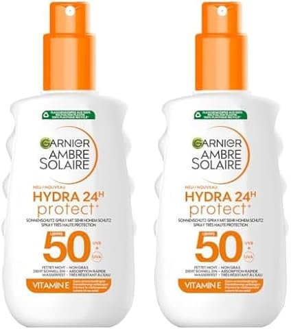 Garnier Ambre Solaire Hydra Protect+ 24h LSF 50 Sonnenschutz-Spray, Schutz vor UVA und UVB, mit Vitamin E, 150 ml (Packung mit 2)