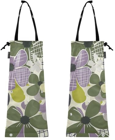 KLL Lot de 2 sacs poubelle de voiture - Fleurs vertes et violettes