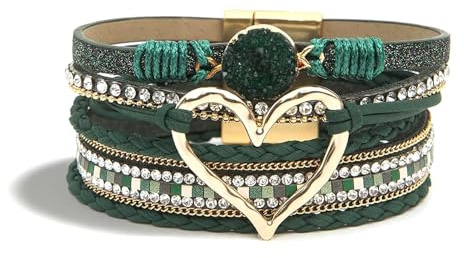 Heart Leather Wrap Bracelet for Women Handmade Stackable Boho Cuff Bangles Bracelets for Women Trendy 2025