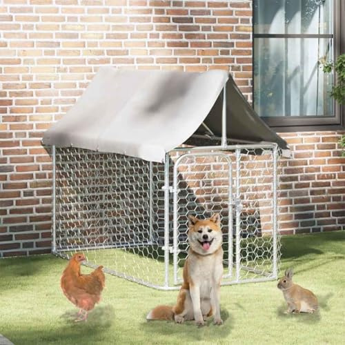 Outdoor-Hundezwinger mit Wasserdichtes Dach, Haustierzaun zum Spielen, Trainieren und Austoben, Robust und langlebig, 200 x 100 x 150 cm Silbern Verzinkter Stahl