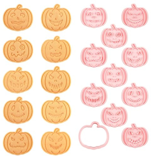 UZEXYO 10 Pcs Halloween Pumpkin Cookie Cutters and Stamps for Baking Biscuit Pastry Fondant Cake Decorations